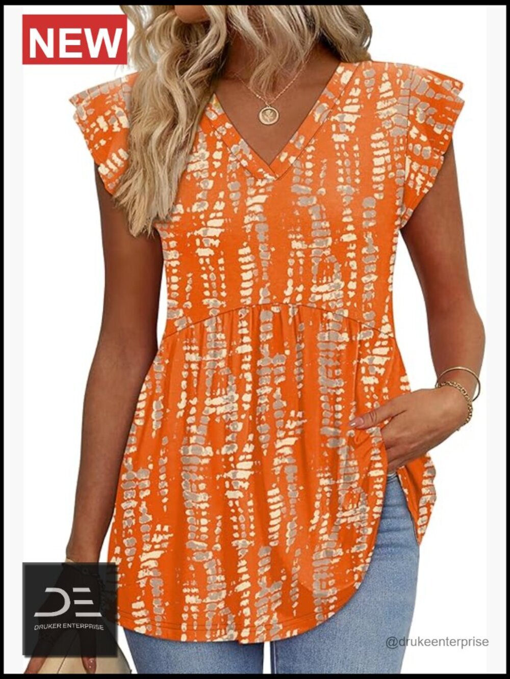 Babydoll Top Ruffle Sleeve V-Neck Tank Polyester Spandex Summer